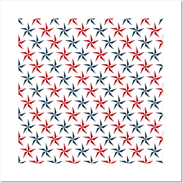 Red and Navy Blue Nautical Stars Wall Art by Peter the T-Shirt Dude